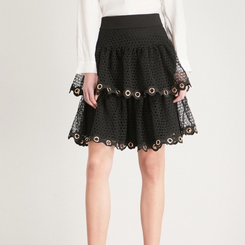 Maje James Tiered Lace & Ruffle Grommet Skirt T2